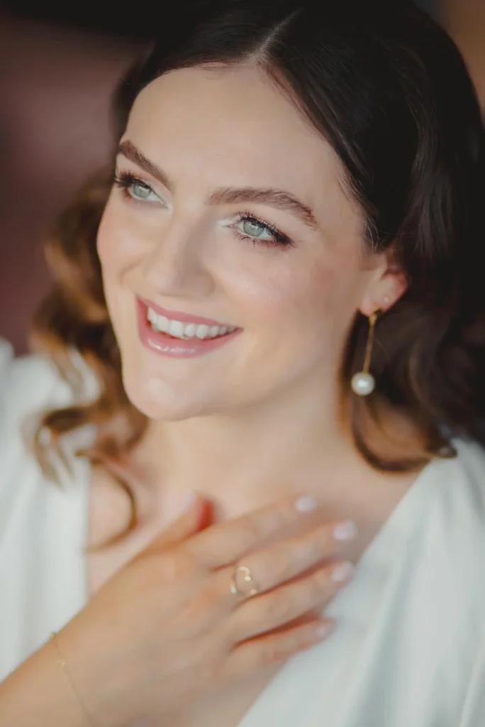 Bride looking up and off camera