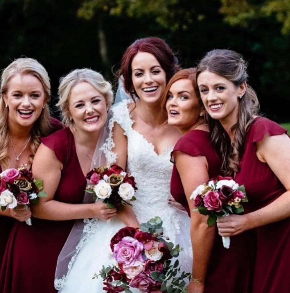 Happy laughing bridal party